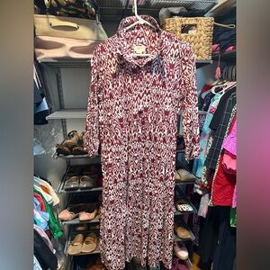 Anthropologie Maeve Burgundy and White 3/4 Sleeve Shirt Dress